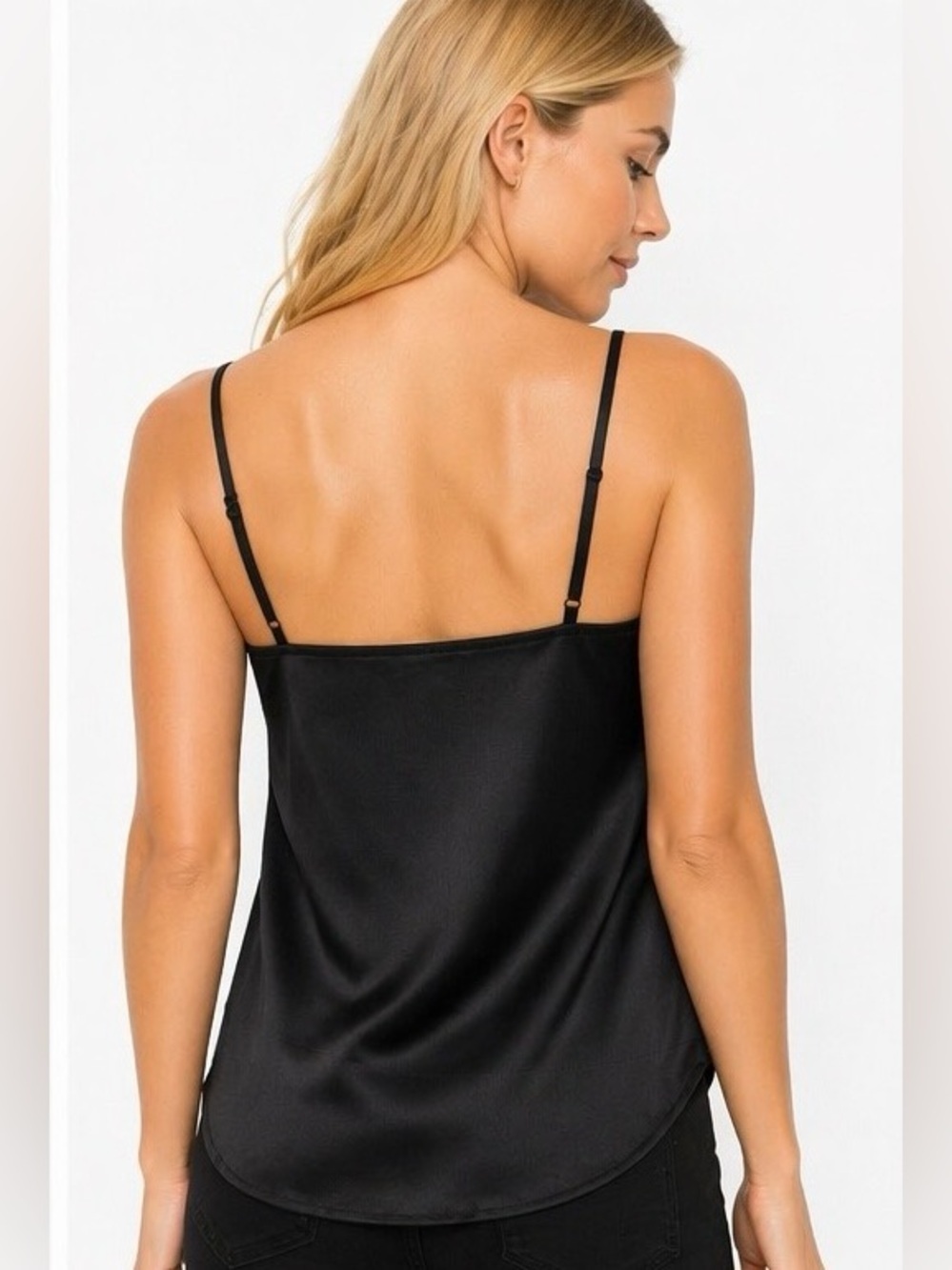 Black Satin Lace Inset Camisole Size Small Adjustable Straps - Picture 5 of 5